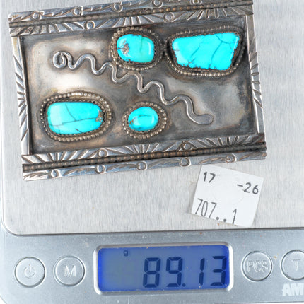 1.75" vintage Navajo sterling silver rattlesnake belt buckle with turquoise
