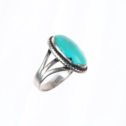 sz7 c1930's Navajo vintage ingot/sterling silver rope bezel ring with turquoise