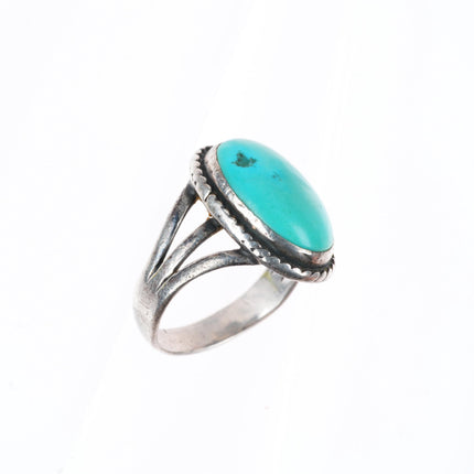 sz7 c1930's Navajo vintage ingot/sterling silver rope bezel ring with turquoise