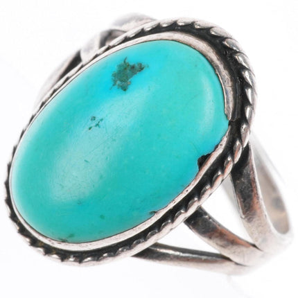 sz7 c1930's Navajo vintage ingot/sterling silver rope bezel ring with turquoise