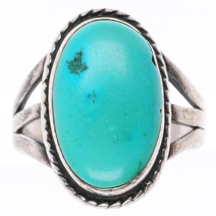 sz7 c1930's Navajo vintage ingot/sterling silver rope bezel ring with turquoise