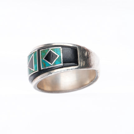 sz12 Juan Willie Navajo Valentin A gem turquoise inlay sterling silver ring
