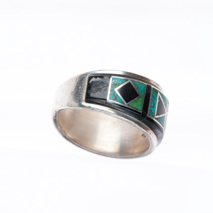 sz12 Juan Willie Navajo Valentin A gem turquoise inlay sterling silver ring