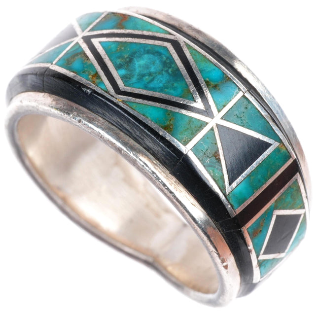 sz12 Juan Willie Navajo Valentin A gem turquoise inlay sterling silver ring