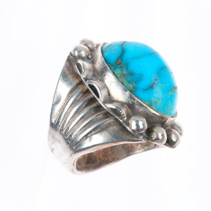 sz10 big vintage Navajo sterling silver ring with nice turquoise
