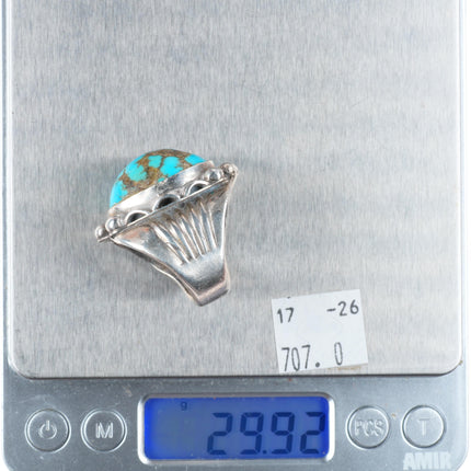 sz10 big vintage Navajo sterling silver ring with nice turquoise