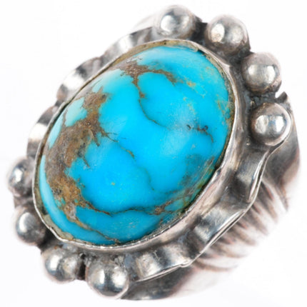 sz10 big vintage Navajo sterling silver ring with nice turquoise
