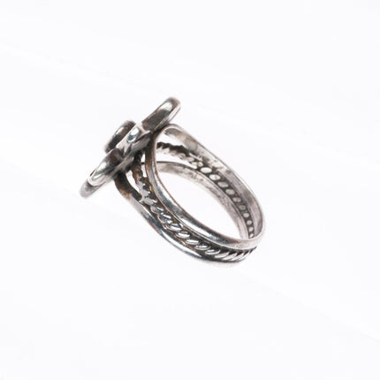 sz7.5 vintage Navajo sterling silver flower form turquoise ring twist shank