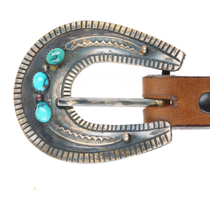 1" Harry Morgan Navajo sterling silver and turquoise ranger belt buckle set