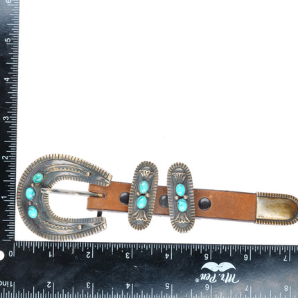 1" Harry Morgan Navajo sterling silver and turquoise ranger belt buckle set
