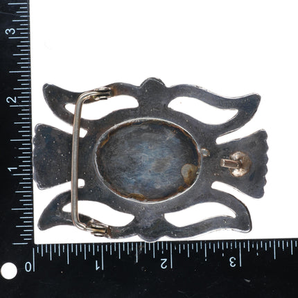 1.75" vintage Navajo sterling silver belt buckle w/ Ceremonial Kingman turquoise