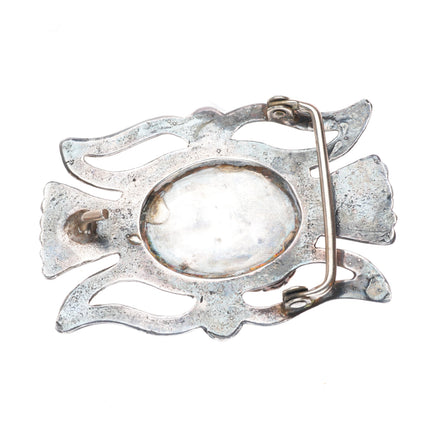 1.75" vintage Navajo sterling silver belt buckle w/ Ceremonial Kingman turquoise