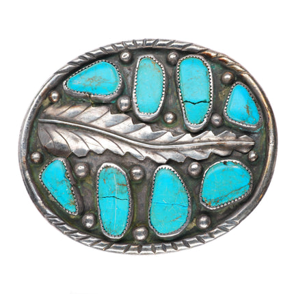 2" Vintage Navajo sterling silver turquoise long feather belt buckle