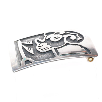 1.5" Vintage Hopi Overlay Bighorn Sheep Ram belt buckle sterling silver