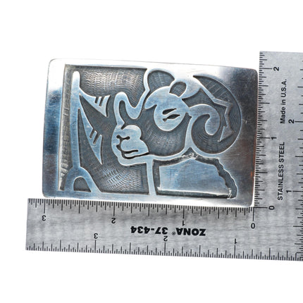 1.5" Vintage Hopi Overlay Bighorn Sheep Ram belt buckle sterling silver