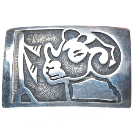 1.5" Vintage Hopi Overlay Bighorn Sheep Ram belt buckle sterling silver