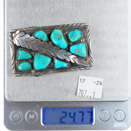 1.25" Marvelyne Cheama Zuni sterling silver turquoise big feather belt buckle