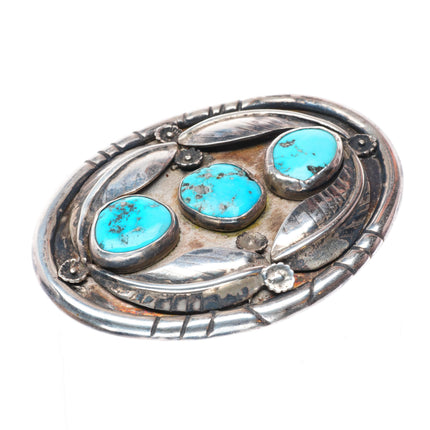 1.5" Heavy vintage Navajo sterling silver turquoise 4 feather belt buckle
