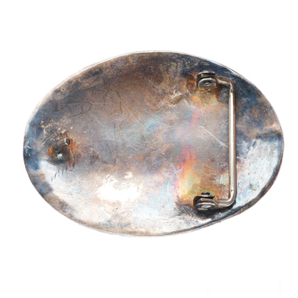 1.5" Heavy vintage Navajo sterling silver turquoise 4 feather belt buckle
