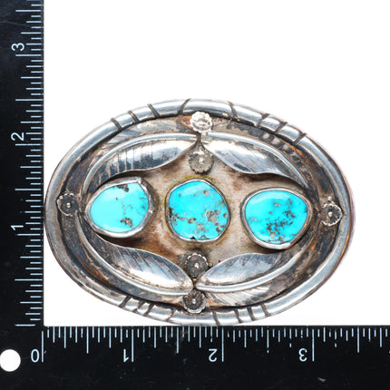 1.5" Heavy vintage Navajo sterling silver turquoise 4 feather belt buckle