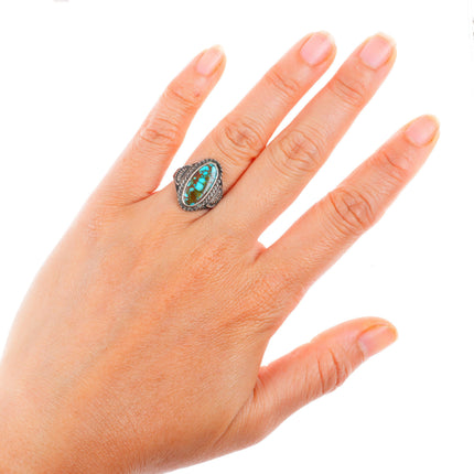 sz5.5 c1930-40's Navajo high grade Royston Nevada turquoise sterling silver ring
