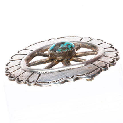 1.5" vintage Tufa Cast sterling silver wagon wheel design belt buckle turquoise