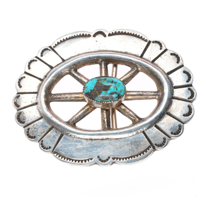1.5" vintage Tufa Cast sterling silver wagon wheel design belt buckle turquoise