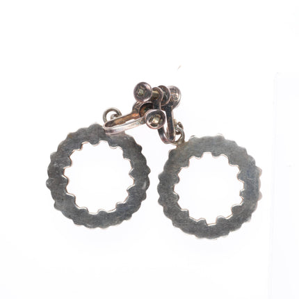 vintage c1940-50's Zuni sterling silver snake eye turquoise dangle hoop earrings