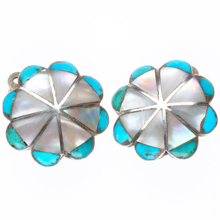 vintage 1950's-60's Zuni sterling silver shell/turquoise clip on earrings