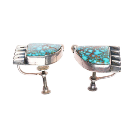 c1940-50's Navajo sterling silver high grade spiderweb turquoise earrings