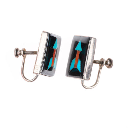 c1940-50's John Gordon Leak Zuni sterling silver arrow inlaid earrings