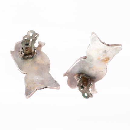 Vintage Zuni sterling silver owl shell/turquoise inlaid clip on earrings