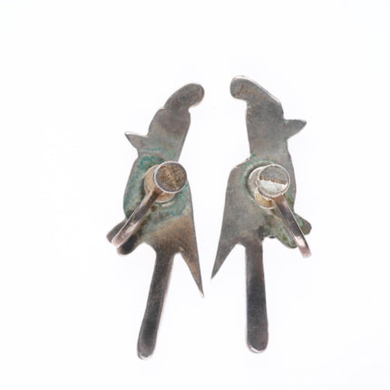 c1950 vintage Zuni sterling silver birds screw back inlaid earrings