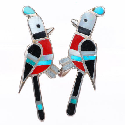 c1950 vintage Zuni sterling silver birds screw back inlaid earrings