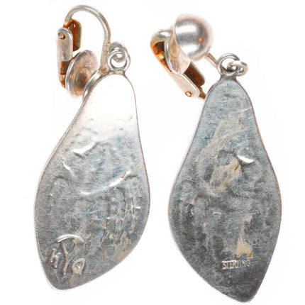 Harvey Quanimptewa Jr. Hopi overlay long dangle bear paw clip earrings