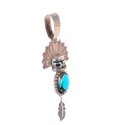 Gary G Navajo sterling silver turquoise Kachina pendant with turquoise