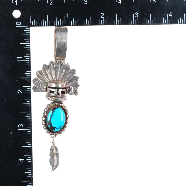 Gary G Navajo sterling silver turquoise Kachina pendant with turquoise