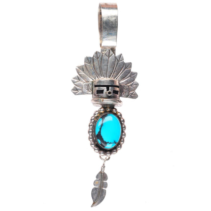 Gary G Navajo sterling silver turquoise Kachina pendant with turquoise