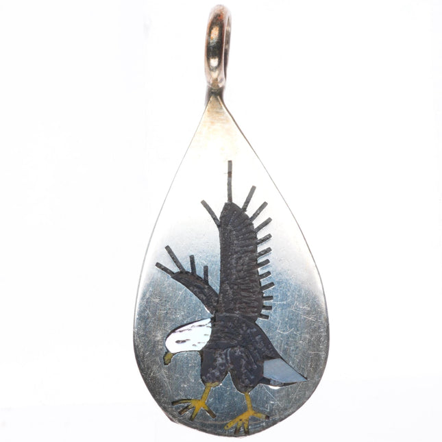 Lotti Zuni sterling silver eagle intarsia inlay pendant