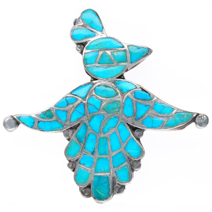 c1940-50's Zuni sterling silver Leekya inlay turquoise thunderbird pin/brooch