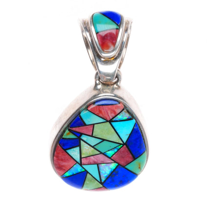 Calvin Begay Navajo sterling silver intarsia inlay multi-stone pendant