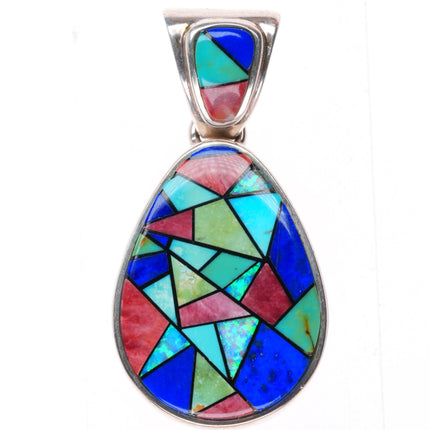 Calvin Begay Navajo sterling silver intarsia inlay multi-stone pendant