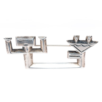 c1950's Navajo Arts and Crafts Guild sterling silver cast Yei pin/brooch