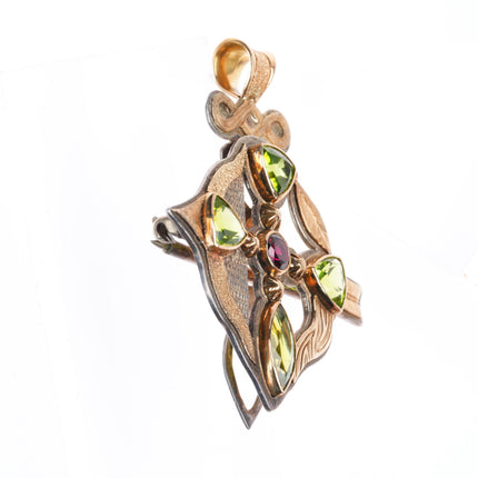 Kenneth Johnson Muscogee/Seminole 14k gold-sterling silver-peridot garnet pendant