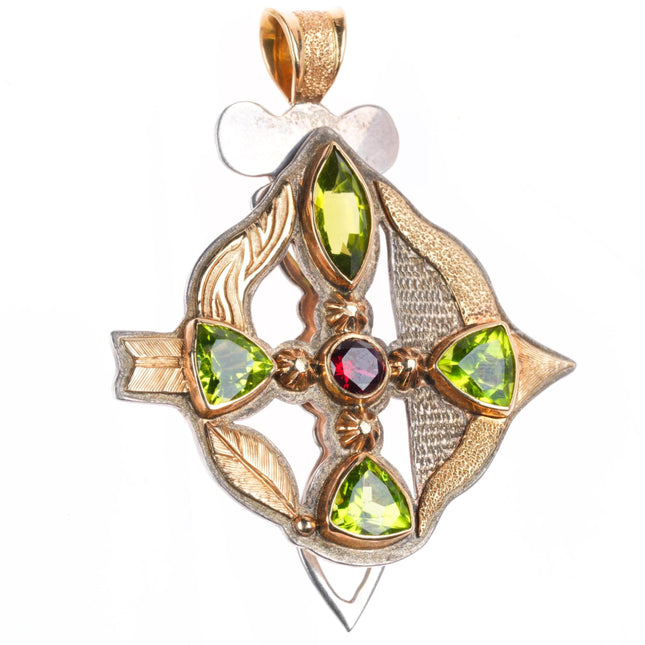 Kenneth Johnson Muscogee/Seminole 14k gold-sterling silver-peridot garnet pendant