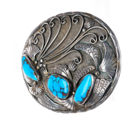 2" Bisbee Turquoise big Navajo sterling silver vintage belt buckle