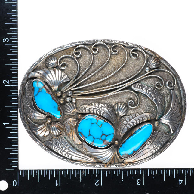 2" Bisbee Turquoise big Navajo sterling silver vintage belt buckle