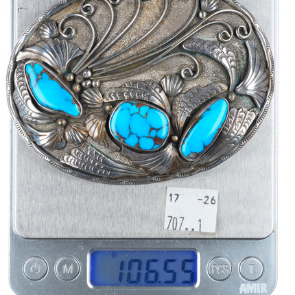 2" Bisbee Turquoise big Navajo sterling silver vintage belt buckle
