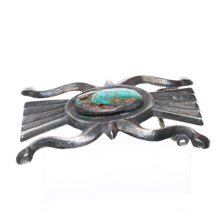 1.5" Heavy vintage Navajo sterling silver Tufa cast belt buckle w/turquoise