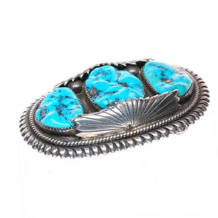 1.25" Robert & Bernice Leekya Zuni sterling silver turquoise 3 stone belt buckle